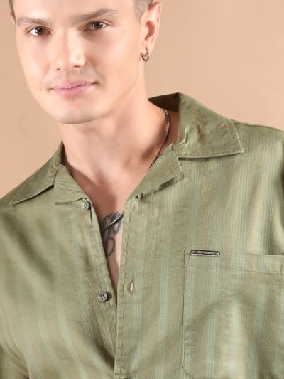 Pale Olive Half Sleeve Cuban Collar Shirt Pale Olive Half Sleeve Cuban Collar Shirt